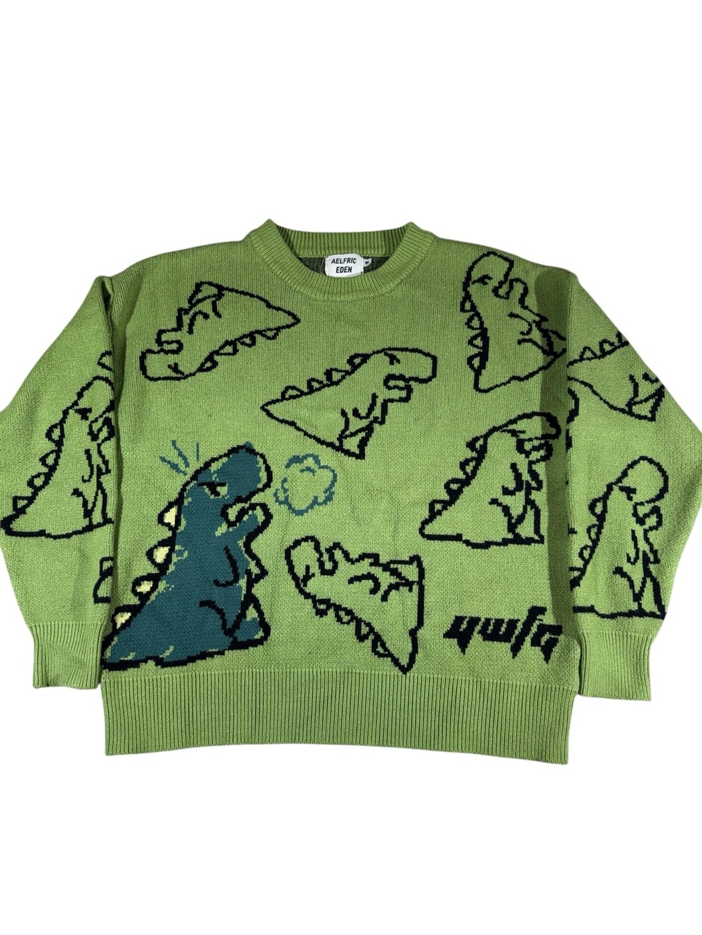 Aelfric Eden Hipster Dinosaur Green Sweater Medium